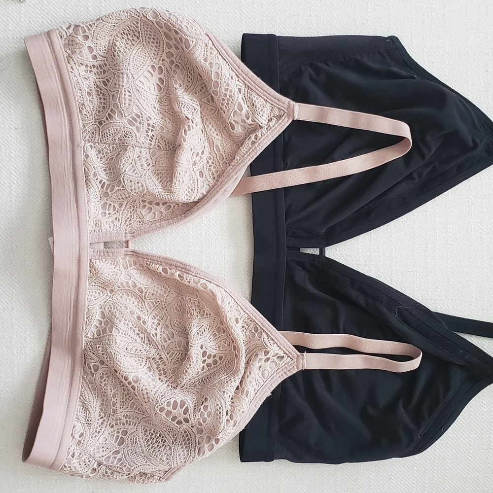 SOLD!! Lively Lace and Solid Bralette Duo - Pink Sand and Black/Size 2 / 34D-DD